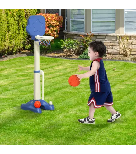 Canasta de Baloncesto 2 en 1 Canasta de Baloncesto Infantil con Aro Ajustable en Altura de 83-120 cm Pelotas y Palo de Golf 46x4