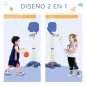 Canasta de Baloncesto 2 en 1 Canasta de Baloncesto Infantil con Aro Ajustable en Altura de 83-120 cm Pelotas y Palo de Golf 46x4