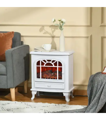 Chimenea Eléctrica Portátil 1000/2000W con Llama LED Brillo Regulable Termostato Ajustable y Protección Sobrecalentamien