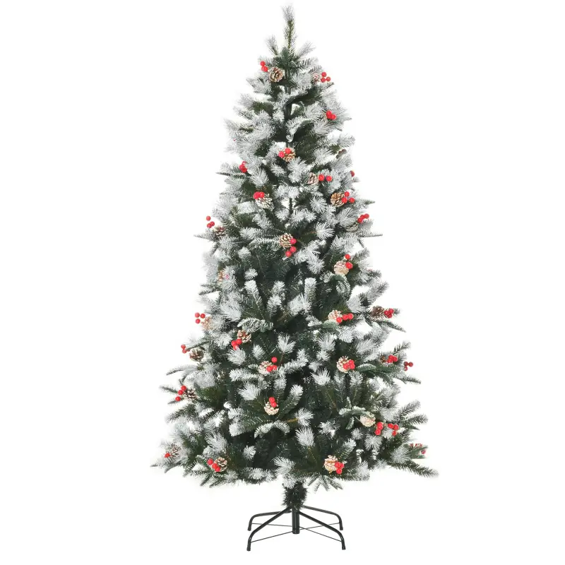 Árbol de Navidad Artificial 180 cm con 678 Ramas 53 Piñas y 53 Bayas Decoración Navideña para Interiores Verde