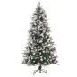 Árbol de Navidad Artificial 180 cm con 678 Ramas 53 Piñas y 53 Bayas Decoración Navideña para Interiores Verde