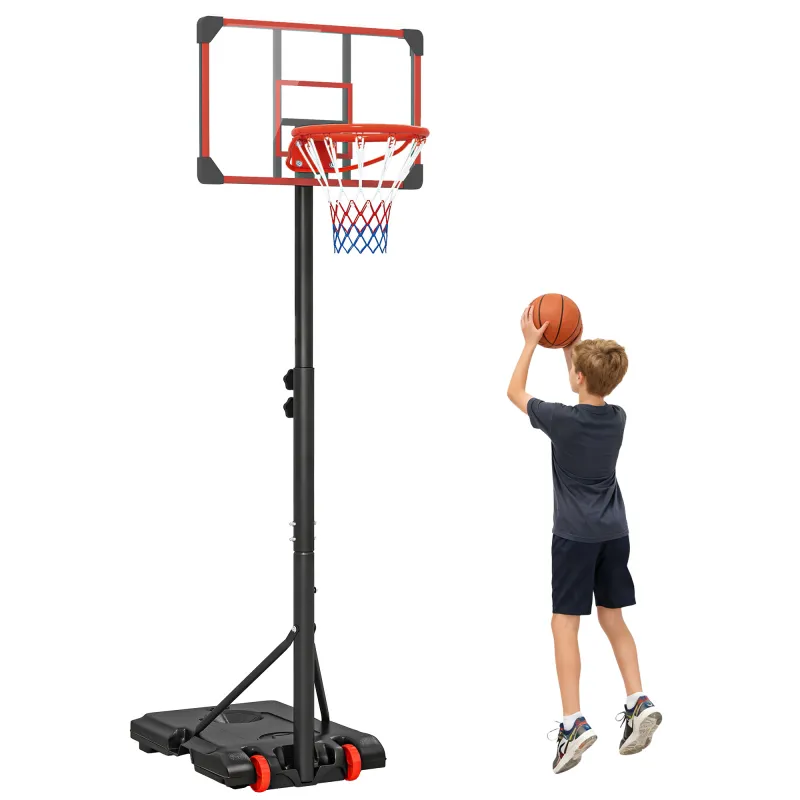 Canasta de Baloncesto con Altura Ajustable 178-208 cm Ruedas y Base Rellenable para Adolescentes y Adultos Rojo y Negro
