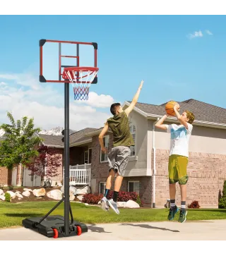 Canasta de Baloncesto con Altura Ajustable 178-208 cm Ruedas y Base Rellenable para Adolescentes y Adultos Rojo y Negro