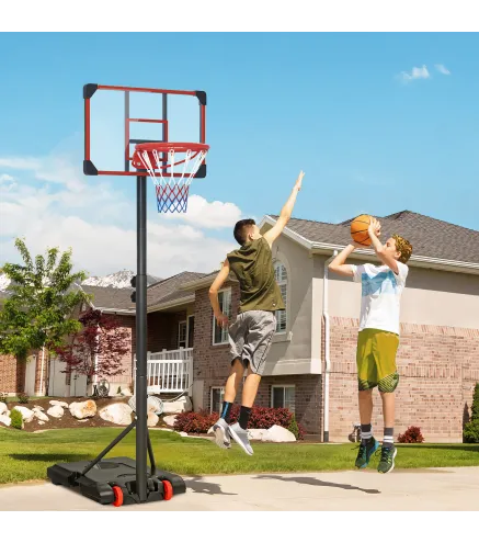 Canasta de Baloncesto con Altura Ajustable 178-208 cm Ruedas y Base Rellenable para Adolescentes y Adultos Rojo y Negro