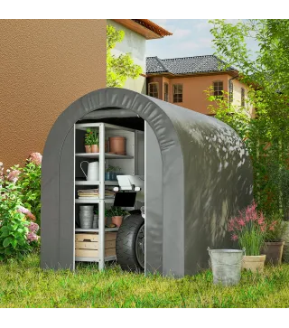 Carpa de Jardín para Bicicletas con Marco de Acero Puerta con Cremallera Impermeable 2,4x1,6x1,9 m Gris Claro