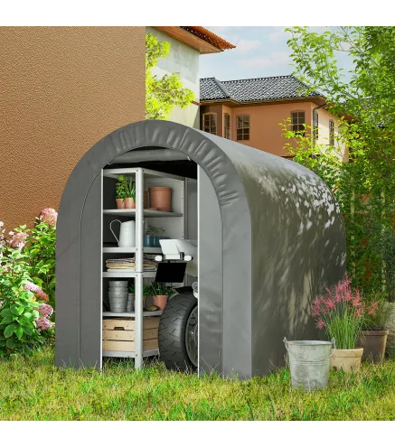 Carpa de Jardín para Bicicletas con Marco de Acero Puerta con Cremallera Impermeable 2,4x1,6x1,9 m Gris Claro
