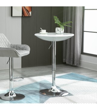 Mesa de Bar Regulable en Altura Giratoria 360º con Base Redonda Mesa Alta de Acero Moderna para Cocina Comedor Cafetería