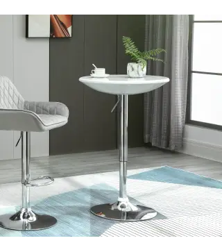 Mesa de Bar Regulable en Altura Giratoria 360º con Base Redonda Mesa Alta de Acero Moderna para Cocina Comedor Cafetería 61x61x7