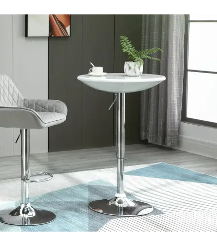 Mesa de Bar Regulable en Altura Giratoria 360º con Base Redonda Mesa Alta de Acero Moderna para Cocina Comedor Cafetería 61x61x7