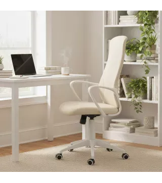 Silla de Oficina Giratoria Altura Ajustable con Reposabrazos Función de Basculante Respaldo Alto 62x56x110-119,5cm Beige