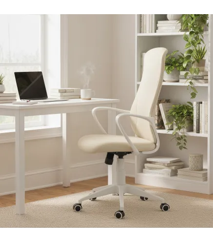 Silla de Oficina Giratoria Altura Ajustable con Reposabrazos Función de Basculante Respaldo Alto 62x56x110-119,5cm Beige