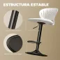 Juego de 2 Taburetes de Bar Giratorios en 360° Regulables en Altura de 84-105 cm Respaldo Hueco Reposapiés Blanco