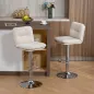 Juego de 2 Taburetes Altos de Cocina Giratorios Tapizados de Lino con Altura Ajustable Respaldo y Reposapiés Beige