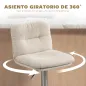 Juego de 2 Taburetes Altos de Cocina Giratorios Tapizados de Lino con Altura Ajustable Respaldo y Reposapiés Beige