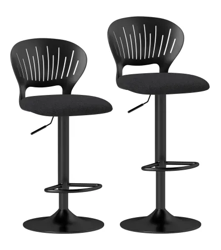 Juego de 2 Taburetes de Bar Giratorios en 360° Regulables en Altura de 84-105 cm Respaldo Hueco Reposapiés Negro