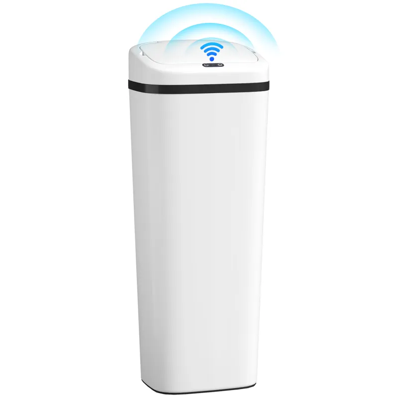 Cubo de Basura Cocina Automático 50 L Estrecha de Acero Inoxidable con Sensor Infrarrojo Modo Manual Antihuellas Blanco