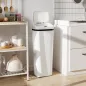 Cubo de Basura Cocina Automático 50 L Estrecha de Acero Inoxidable con Sensor Infrarrojo Modo Manual Antihuellas Blanco