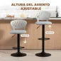 Juego de 2 Taburetes de Bar Giratorios en 360° Regulables en Altura de 84-105 cm Respaldo Hueco Reposapiés Gris