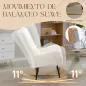 Mecedora de Terciopelo de Teddy con Respaldo Acolchado Almohada y Base de Madera de Caucho Carga 120 kg Crema