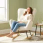 Mecedora de Terciopelo de Teddy con Respaldo Acolchado Almohada y Base de Madera de Caucho Carga 120 kg Crema