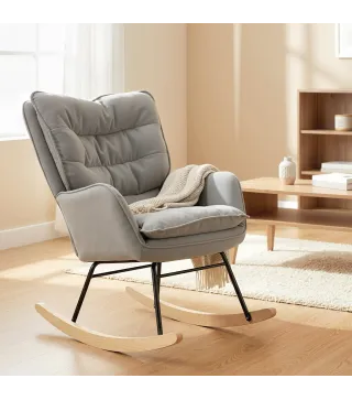 Silla Mecedora con Patas de Madera de Haya y Reposabrazos Mecedora para Lactancia Carga 120 kg para Dormitorio Gris