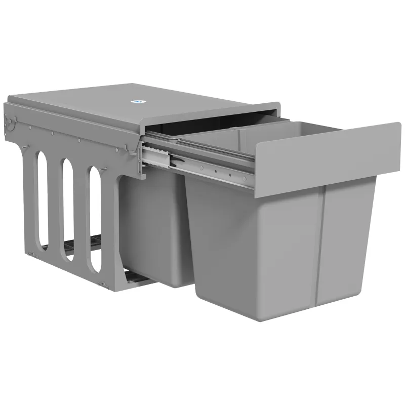 Cubo de Basura Extraíble bajo Fregadero con 2 Contenedores Capacidad Total 30L (15Lx2) Fijación Inferior Gris Claro