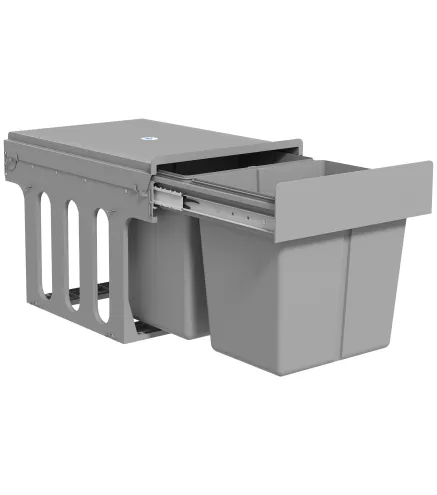 Cubo de Basura Extraíble bajo Fregadero con 2 Contenedores Capacidad Total 30L (15Lx2) Fijación Inferior Gris Claro
