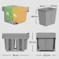 Cubo de Basura Extraíble bajo Fregadero con 2 Contenedores Capacidad Total 30L (15Lx2) Fijación Inferior Gris Claro
