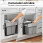 Cubo de Basura Extraíble bajo Fregadero con 2 Contenedores Capacidad Total 30L (15Lx2) Fijación Inferior Gris Claro