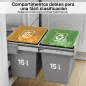 Cubo de Basura Extraíble bajo Fregadero con 2 Contenedores Capacidad Total 30L (15Lx2) Fijación Inferior Gris Claro