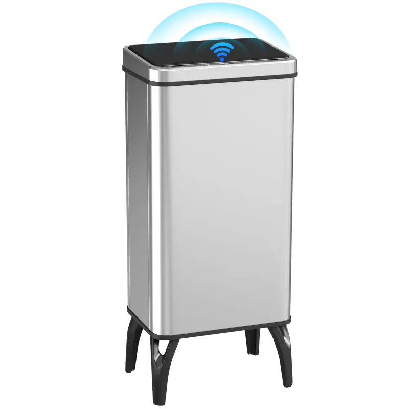 Cubo de Basura Cocina Automático 50L, Papelera de Cocina de Acero Inoxidable con Sensor Infrarrojo, Cierre Suave, Plata