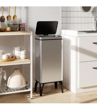 Cubo de Basura Cocina Automático 50L, Papelera de Cocina de Acero Inoxidable con Sensor Infrarrojo, Cierre Suave, Plata