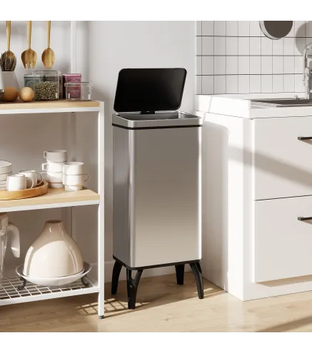Cubo de Basura Cocina Automático 50L, Papelera de Cocina de Acero Inoxidable con Sensor Infrarrojo, Cierre Suave, Plata