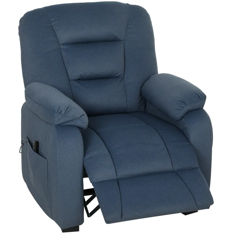 Sillón Relax Reclinable Eléctrico Silencioso con Función Memoria Reposapiés Mando a Distancia Bolsillos Laterales Azul