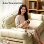 Sofá de 3 Plazas Tapizado en Cuero Sintético Acolchado Grueso Asiento Ancho Reposabrazos Bolsillo Montaje Rápido Beige