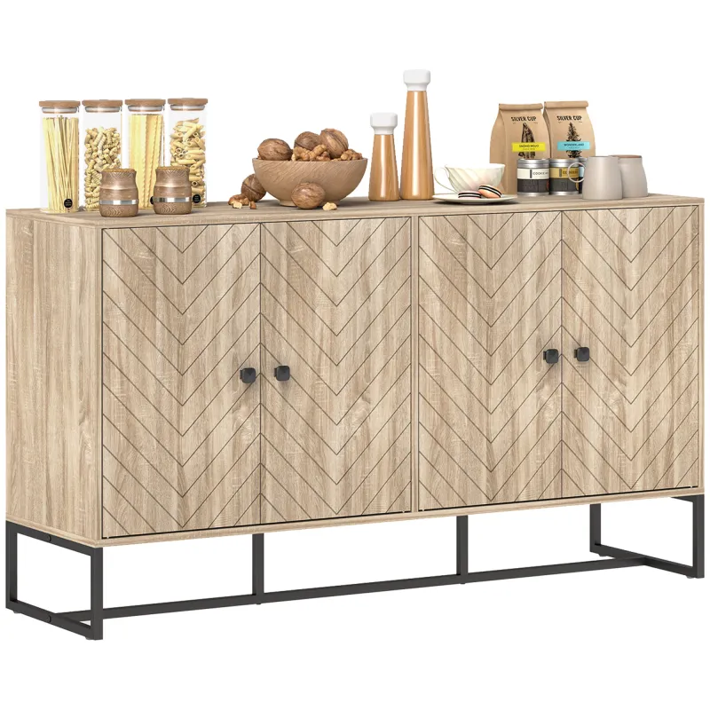 Aparador de Salón con 4 Puertas con Diseño Chevron Estantes Ajustables Patas de Acero 140,5x40x81,5 cm Roble Aparador de Salón con 4 Puertas con Diseño Chevron Estantes Ajustables Patas de Acero 140,5x40x81,5 cm Roble
