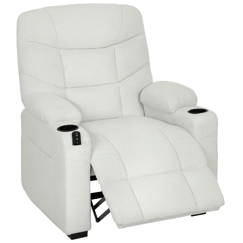 Sillón Relax Reclinable Eléctrico Silencioso con Función Memoria Reposapiés Mando a Distancia Bolsillos Laterales Crema