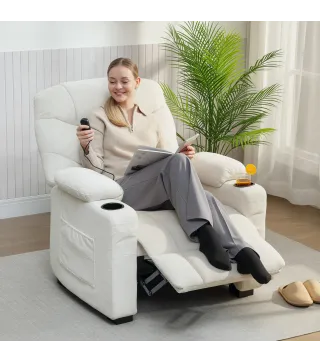 Sillón Relax Reclinable Eléctrico Silencioso con Función Memoria Reposapiés Mando a Distancia Bolsillos Laterales Crema