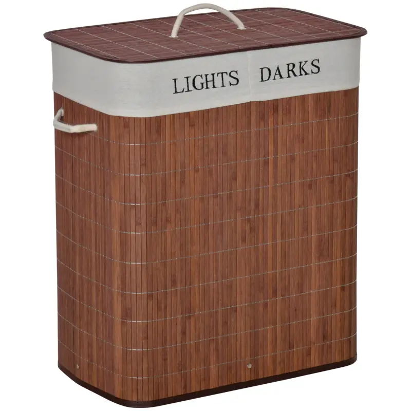 Cesto para Ropa Sucia de Bambú Capacidad de 100L Cesta para la Colada Rectangular con Tapa Extraíble Bolsa de 2 Compartimentos 5