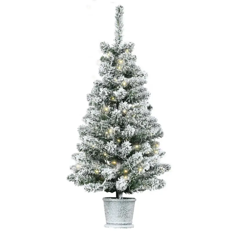 Árbol de Navidad Pequeño Artificial 90 cm con Luces LED 116 Ramas Maceta Desmontable y Soporte de Metal Decoración Navideña para