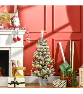 Árbol de Navidad Pequeño Artificial 90 cm con Luces LED 116 Ramas Maceta Desmontable y Soporte de Metal Decoración Navid