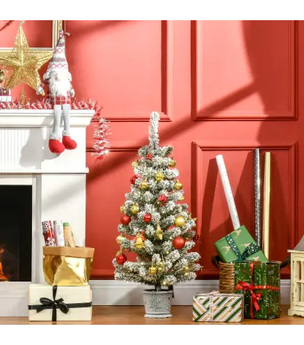 Árbol de Navidad Pequeño Artificial 90 cm con Luces LED 116 Ramas Maceta Desmontable y Soporte de Metal Decoración Navideña para