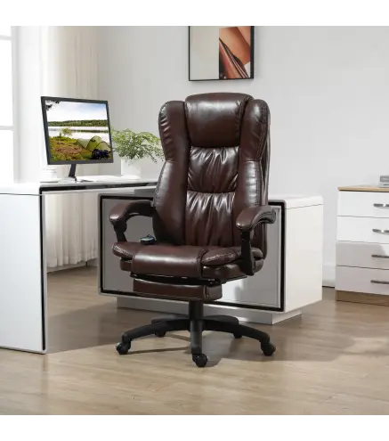 Silla de Masaje Reclinable con Altura Ajustable Reposapiés Retráctil y Control Remoto 68,5x68,5x113-121 cm Marrón