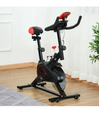 Bicicleta Estática Ciclo Indoor con Pantalla LCD Pulsómetro Sillín y Manillar Ajustables en Altura Volante de Inercia de 6 kg y