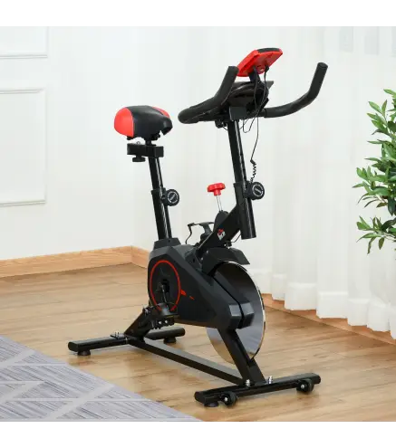 Bicicleta Estática Ciclo Indoor con Pantalla LCD Pulsómetro Sillín y Manillar Ajustables en Altura Volante de Inercia de 6 kg y