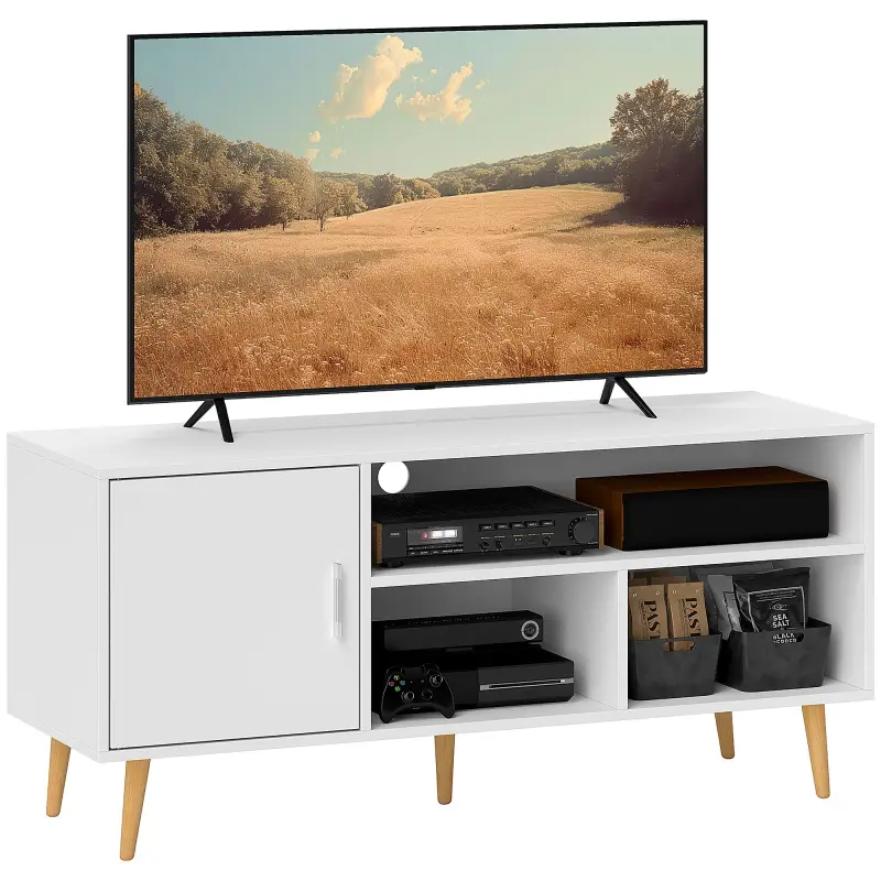 Mueble de TV para Televisores de hasta 60" Mesa para TV de Salón Comedor Moderna con Armario y 3 Compartimentos 120x40x55 cm Bla