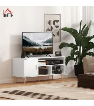 Mueble de TV para Televisores de hasta 60" Mesa para TV de Salón Comedor Moderna con Armario y 3 Compartimentos 120x40x55 cm Bla