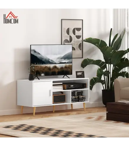 Mueble de TV para Televisores de hasta 60" Mesa para TV de Salón Comedor Moderna con Armario y 3 Compartimentos 120x40x55 cm Bla