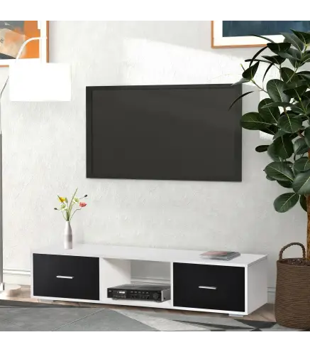 Mueble de TV para Televisores de hasta 60" Mesa para TV de Salón Estilo Moderno con 2 Cajones y Compartimento Abierto 14