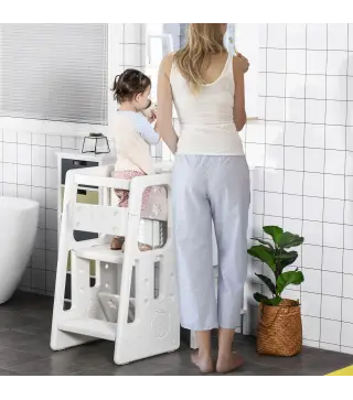 Torre de Aprendizaje para Niños Taburete Infantil con Altura Ajustable en 3 Posiciones y Plataforma Antideslizante para